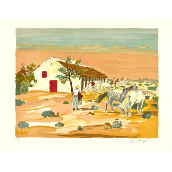 BRAYER Yves - Litografía original "Luces de Provence, Cacharel Stable" 50x65cm - 1973