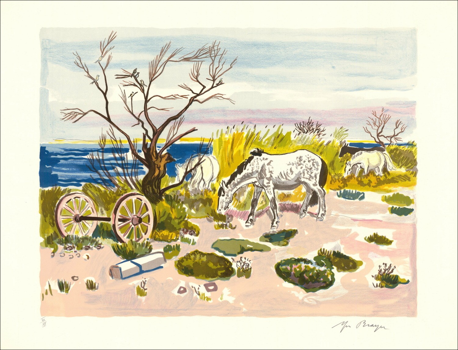 BRAYER Yves - Licht van de zee, paarden bij de vijver" 50x65cm - 1973