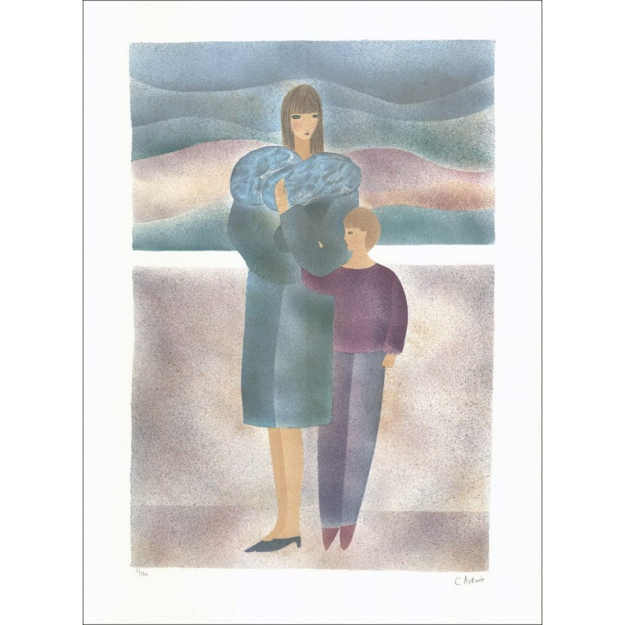 Donna e bambino - Litografia originale numerata e firmata a matita dall'artista - Gamma Budget, prezzo basso, decorazione, opera