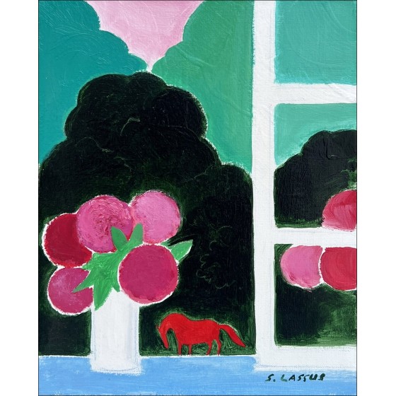 Serge Lassus - Oli su tela "Finestra aperta" 27x22cm