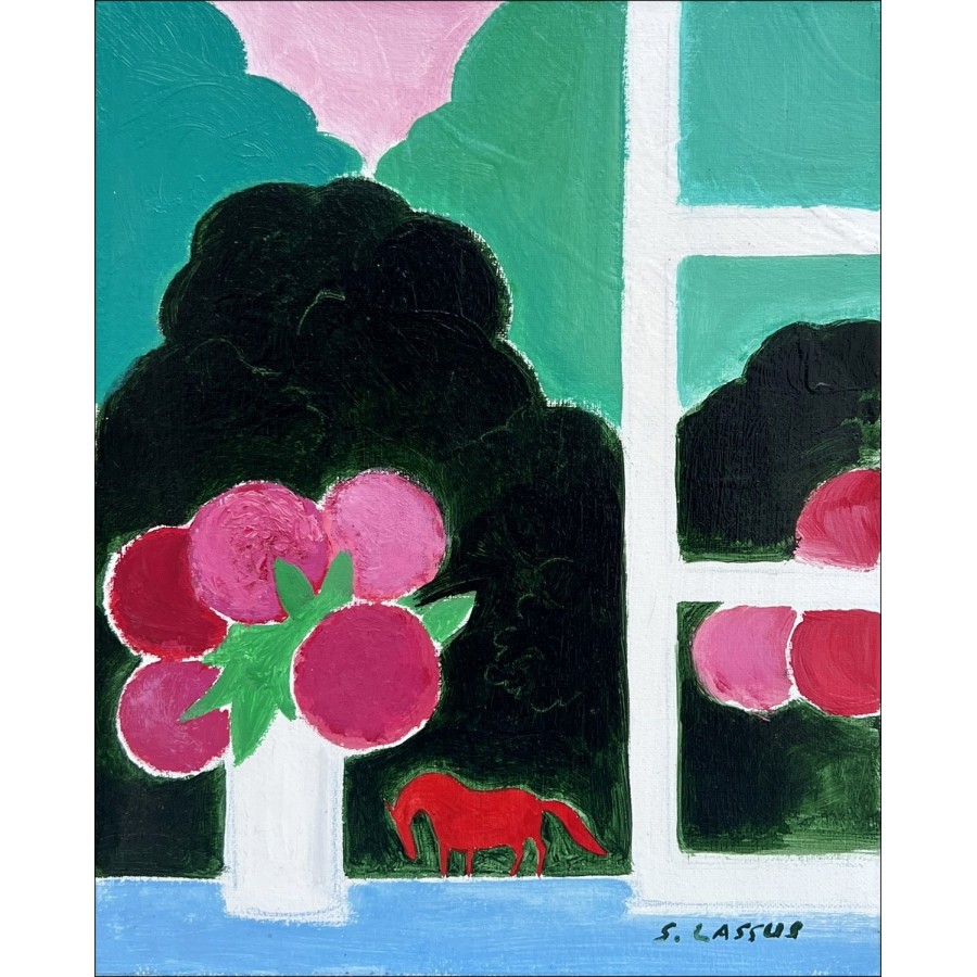 Serge LASSUS - Huiles sur toile "Fenêtre ouverte" 27x22cm