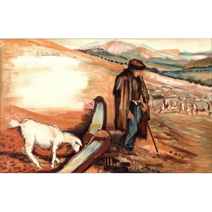 Pierre LETELLIER "Le berger"  Lithographie Originale sur papier vélin, signée au crayon par l'artiste
