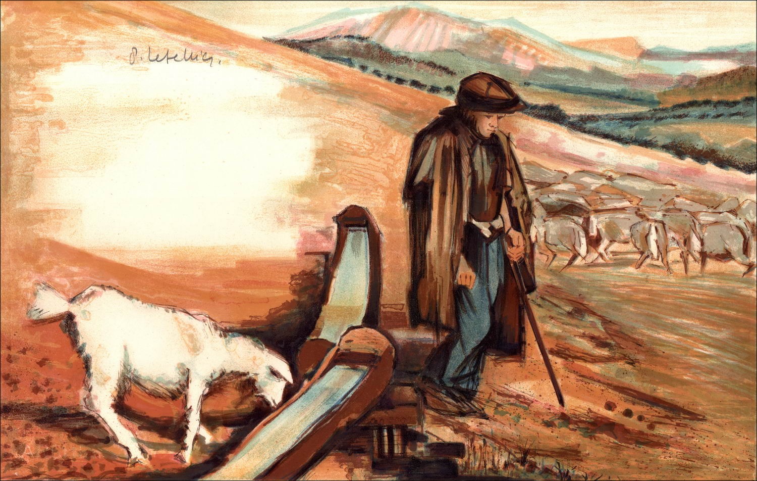 Pierre LETELLIER "Le berger"  Lithographie Originale sur papier vélin, signée au crayon par l'artiste