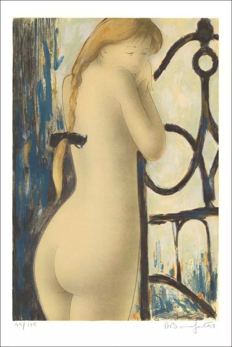 Naked woman at the foot of bed to buy Alain BONNEFOIT Original Lithograph 
