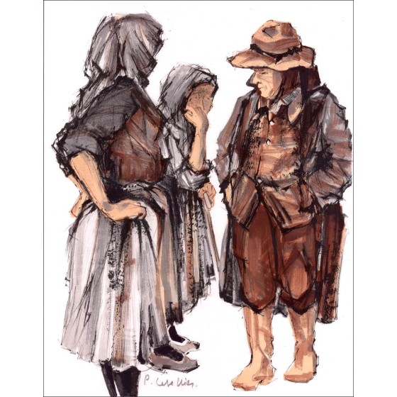 Pierre LETELLIER "Personnages" Lith Origin Origineel op velinpapier, gesigneerd met potlood door de kunstenaar