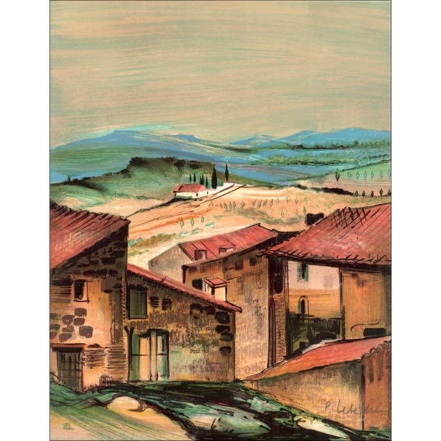 Pierre Letellier "The Village" Litografía original en papel de Vello, firmado con lápiz por el artista