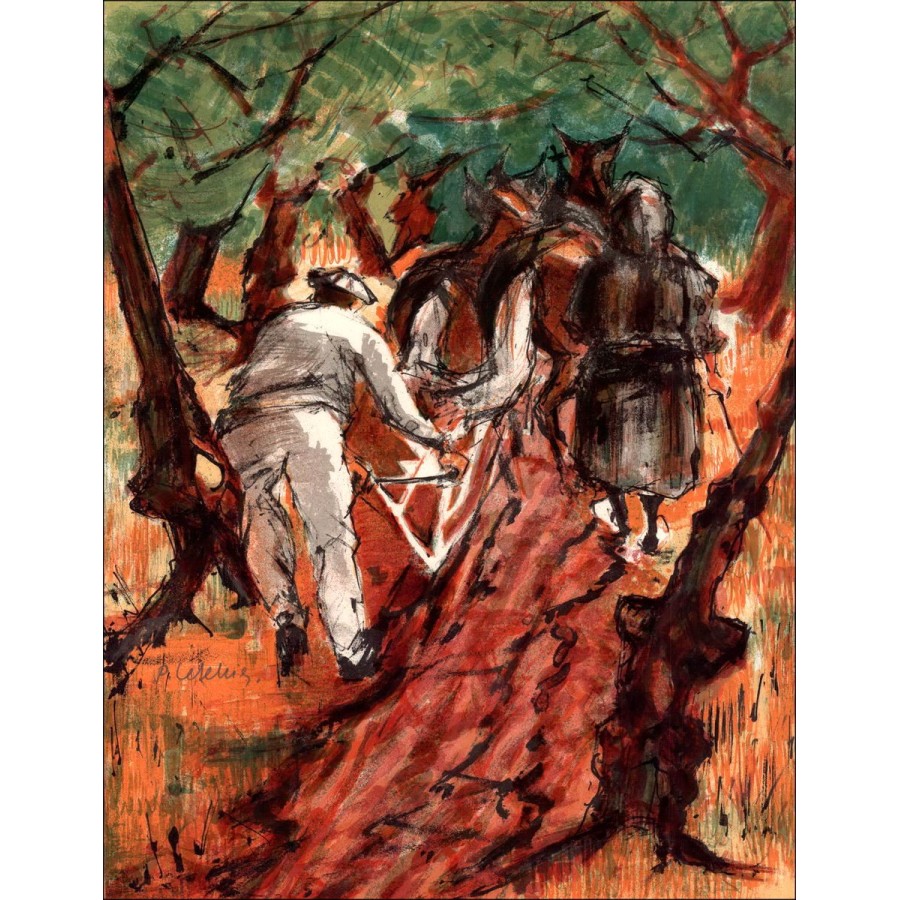 Pierre LETELLIER "Paysans au labour"  Lithographie Originale sur papier vélin, signée au crayon par l'artiste
