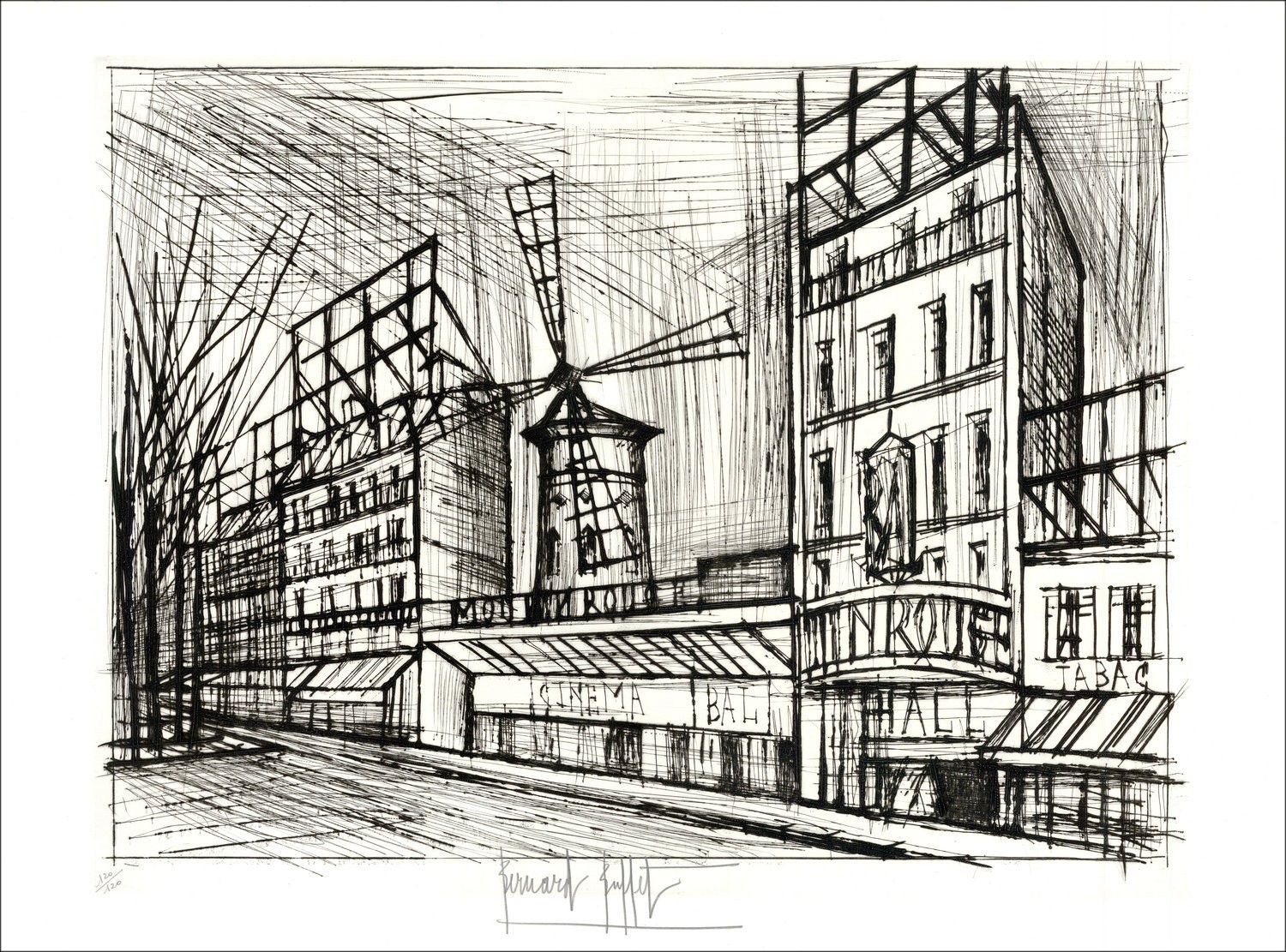 Buy Original engraving Bernard Buffet Paris the red mill 1970