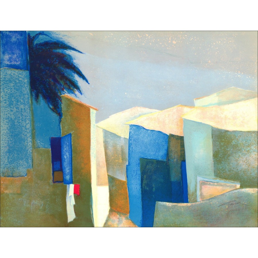 Claude GAVEAU - Original Lithograph "Landscape Mediterranean"