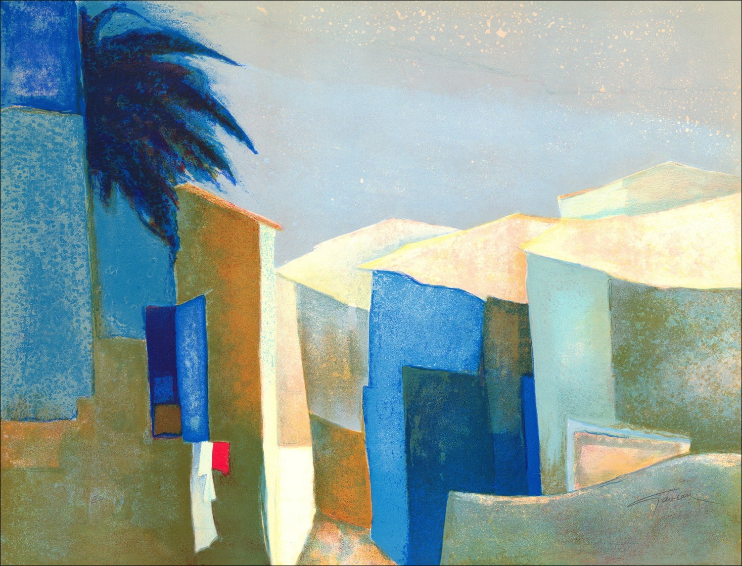 Claude GAVEAU - Lithographie Originale "Paysage Méditerranéen"