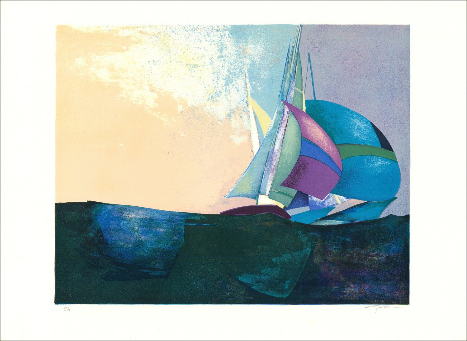 Claude GAVEAU - Lithographie Originale "En course"