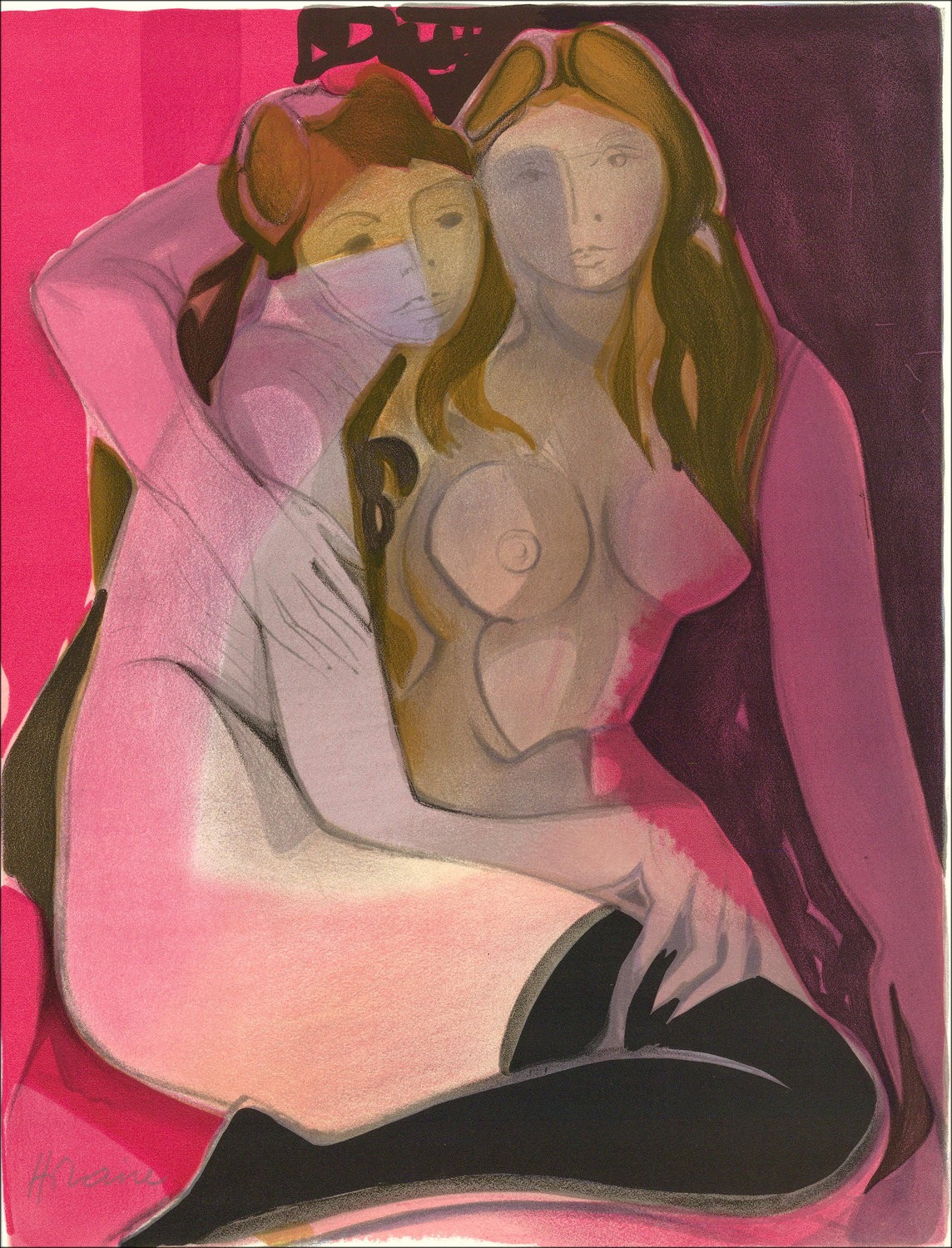 Acquista una litografia originale di Camille HILAIRE Donne, Linda e Karin 38x29cm.