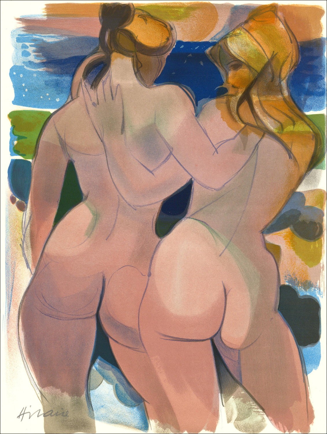 Acquista la litografia originale di Camille HILAIRE Donne Il bagno.