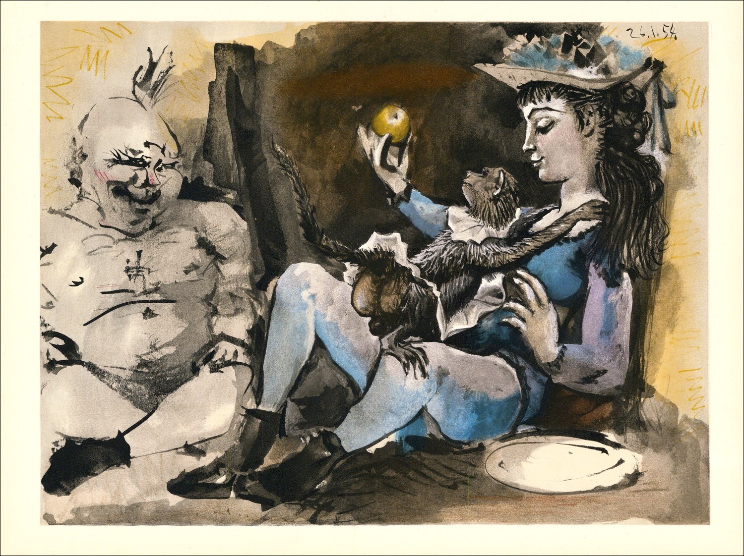 ➔ Pablo Picasso Lithographie Die menschliche Komödie 26.1.54"26x35cm