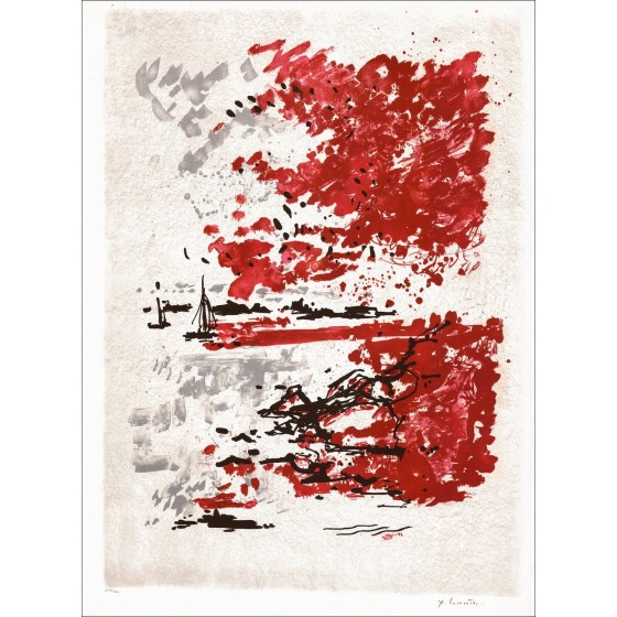 Jean Chargie - Litografia firmata originale, mare 67x50cm Paesaggio 