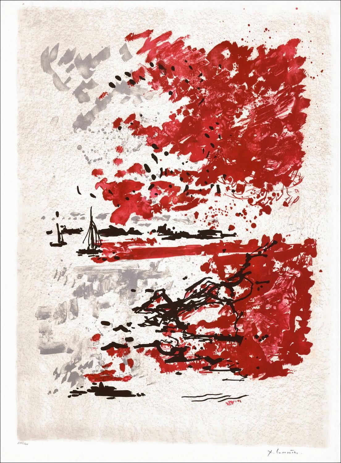 Jean Chargie - Originele ondertekende lithografie, zee 67x50cm landschap 