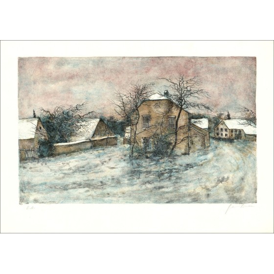 Kaufen Sie Bernard Gantner Le Hamlet im Winter Original-Lithographie