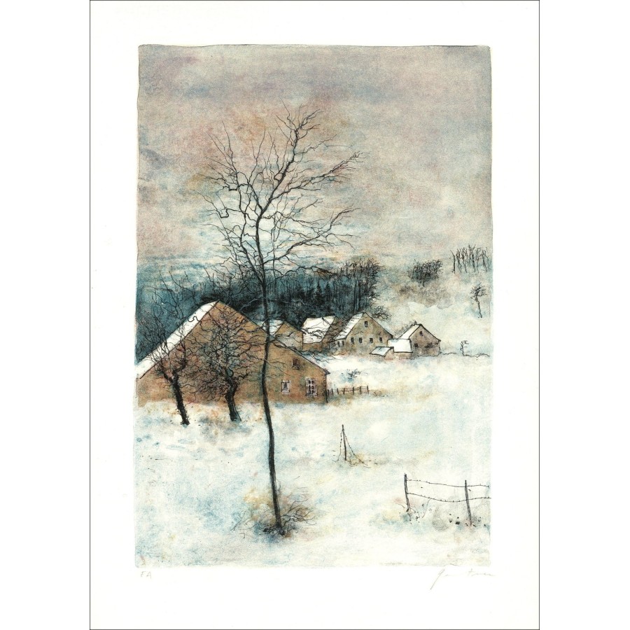 Acquista il villaggio nevoso Litografia originale di Bernard Gantner 