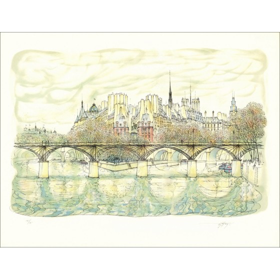 Rolf Rafflewski - Original-Lithographie "Paris, die Insel der Stadt und die Brücke"