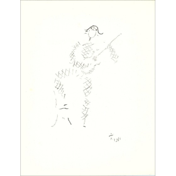 Jean Cocteau - Litografía original "Bajo el abrigo de fuego II" 41x33cm - 1954