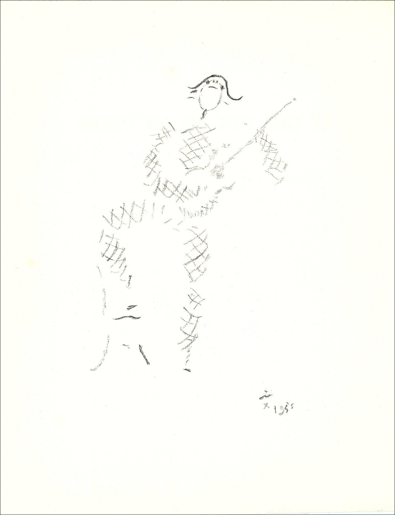 Jean Cocteau - Litografía original "Bajo el abrigo de fuego II" 41x33cm - 1954