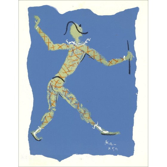 Jean Cocteau - Originele litho "onder de brandweerjas IV" 41x33cm - 1954