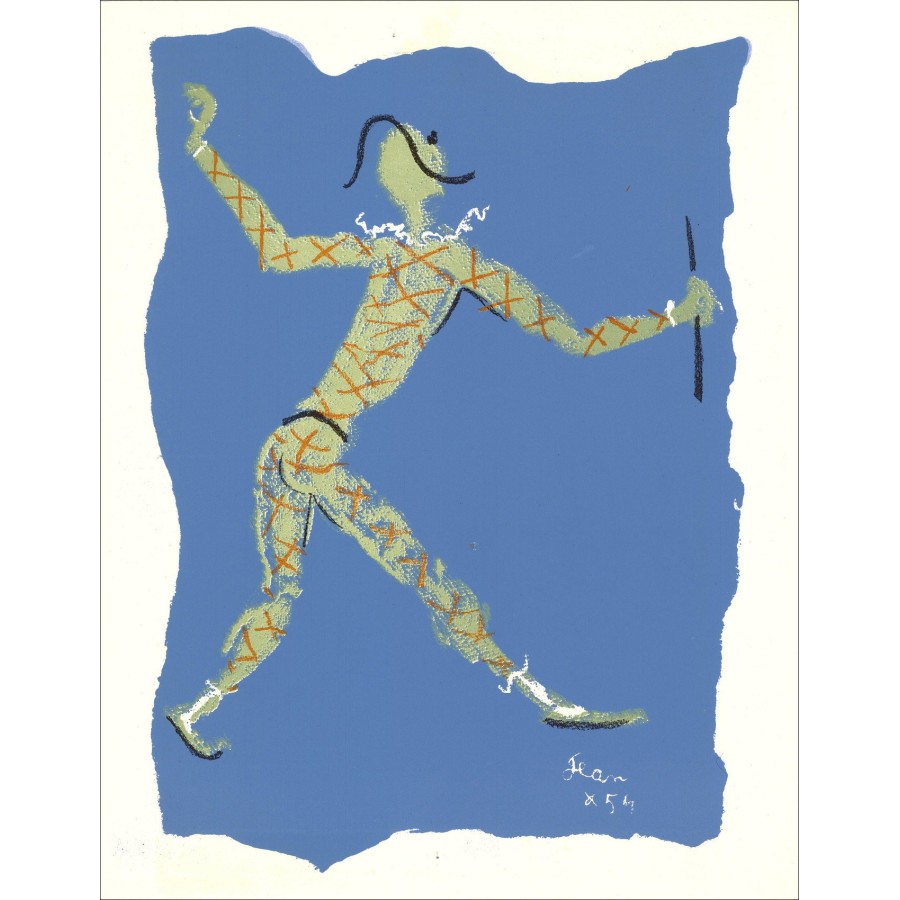 Jean COCTEAU - Original lithograph "Under the coat of fire IV" 41x33cm - 1954
