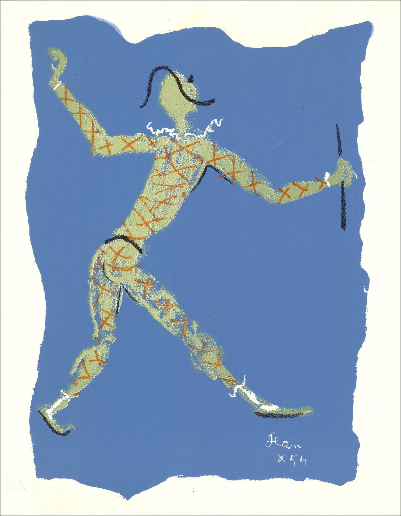 Jean Cocteau - Litografía original "Bajo el abrigo de fuego IV" 41x33cm - 1954