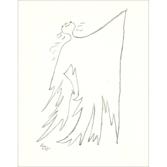 Jean Cocteau - Original-Lithographie "Unter dem Feuermantel V" 41x33cm - 1954