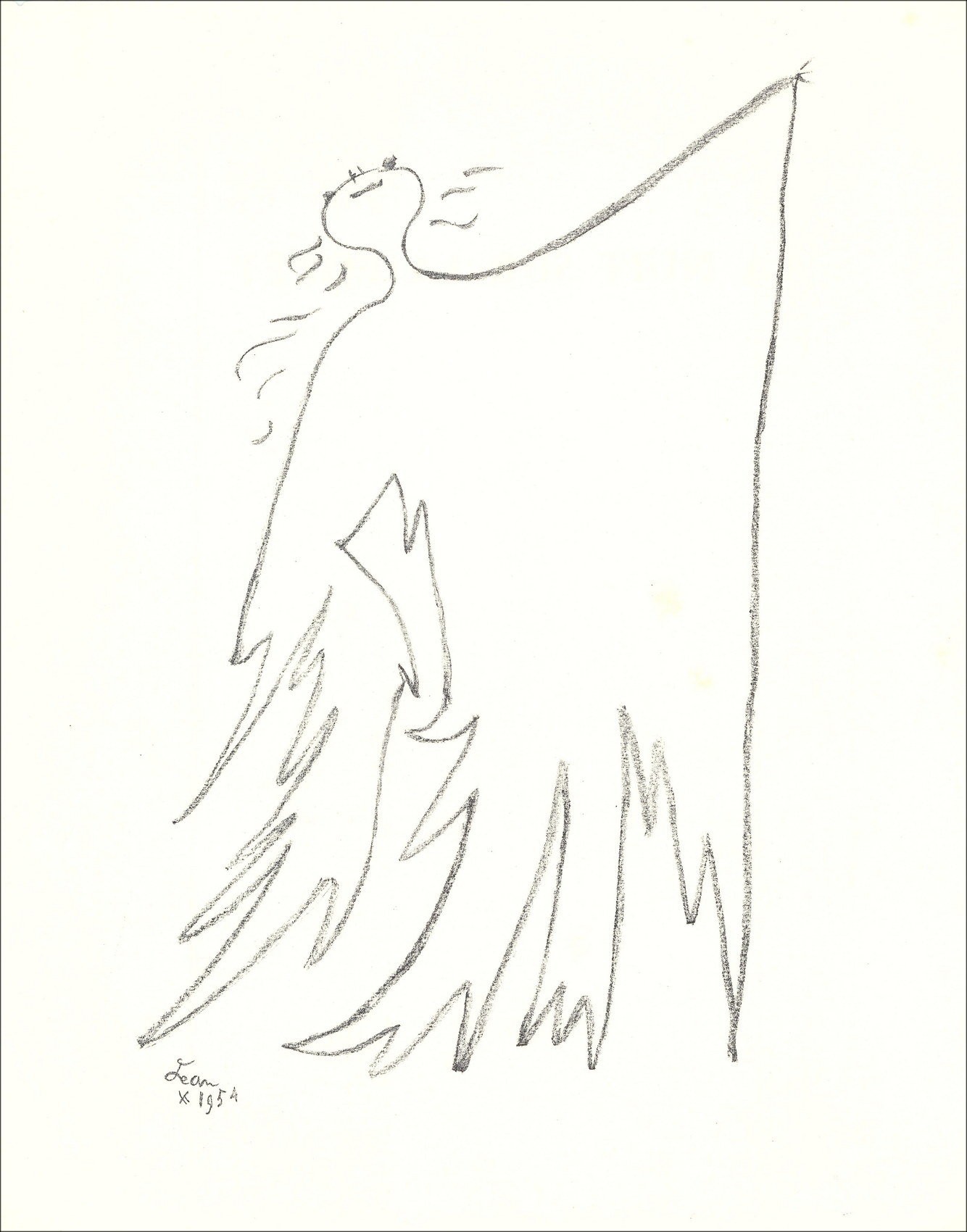 Jean Cocteau - Litografía original "Bajo la capa de fuego v" 41x33cm - 1954