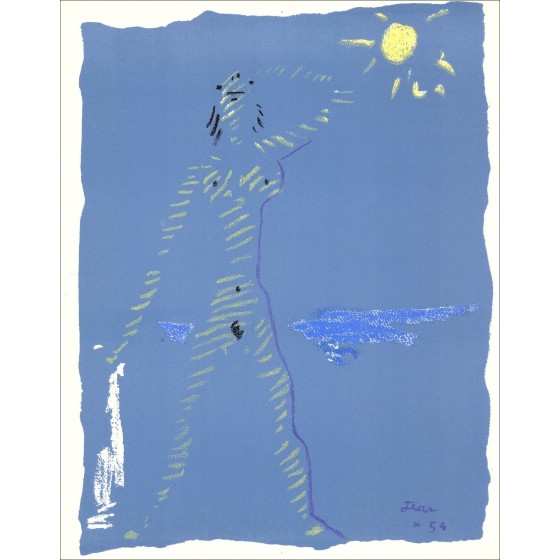 Jean Cocteau - Litografía original "Bajo la capa de fuego VII" 41x33cm - 1954