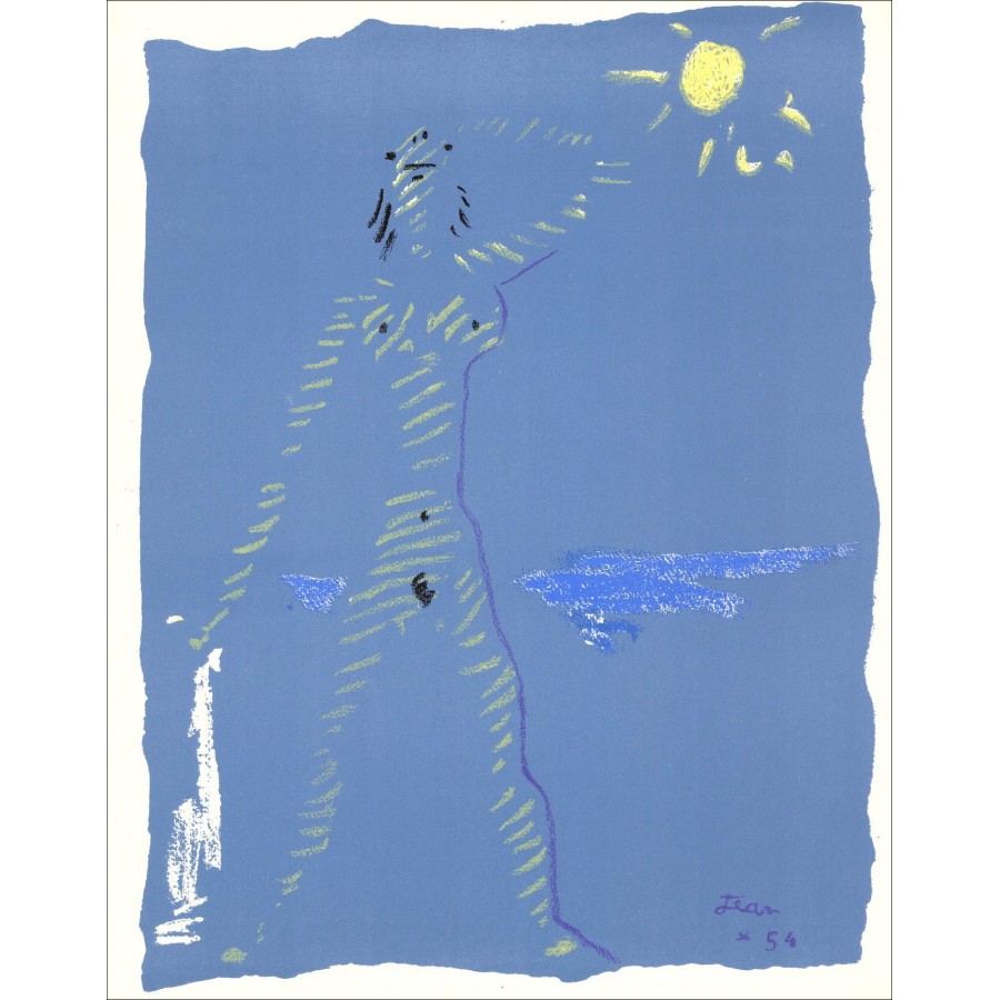 Jean Cocteau - Litografia originale "Sotto il cappotto antincendio VII" 41x33cm - 1954