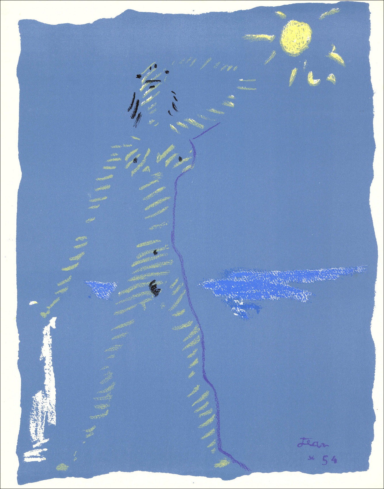 Jean Cocteau - Litografia originale "Sotto il cappotto antincendio VII" 41x33cm - 1954