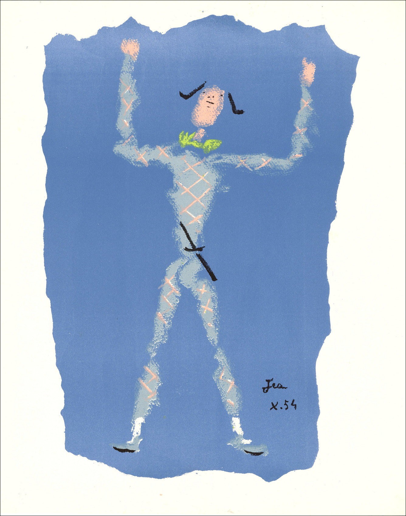 COCTEAU Jean - Original lithograph "Under the coat of fire XII" 41x33cm - 1954