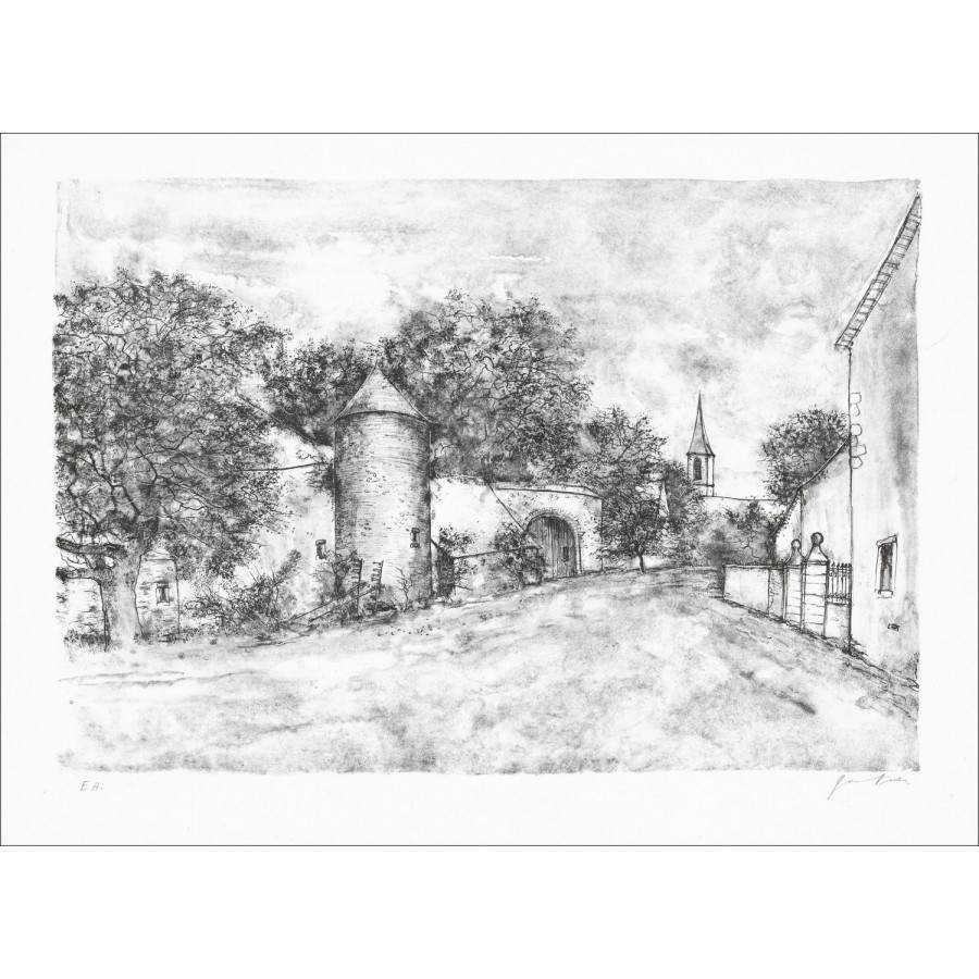 Bernard Gantner Farm Hof Original Lithographie kaufen