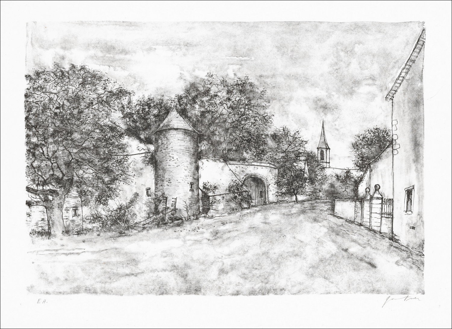 Bernard Gantner Farm Hof Original Lithographie kaufen