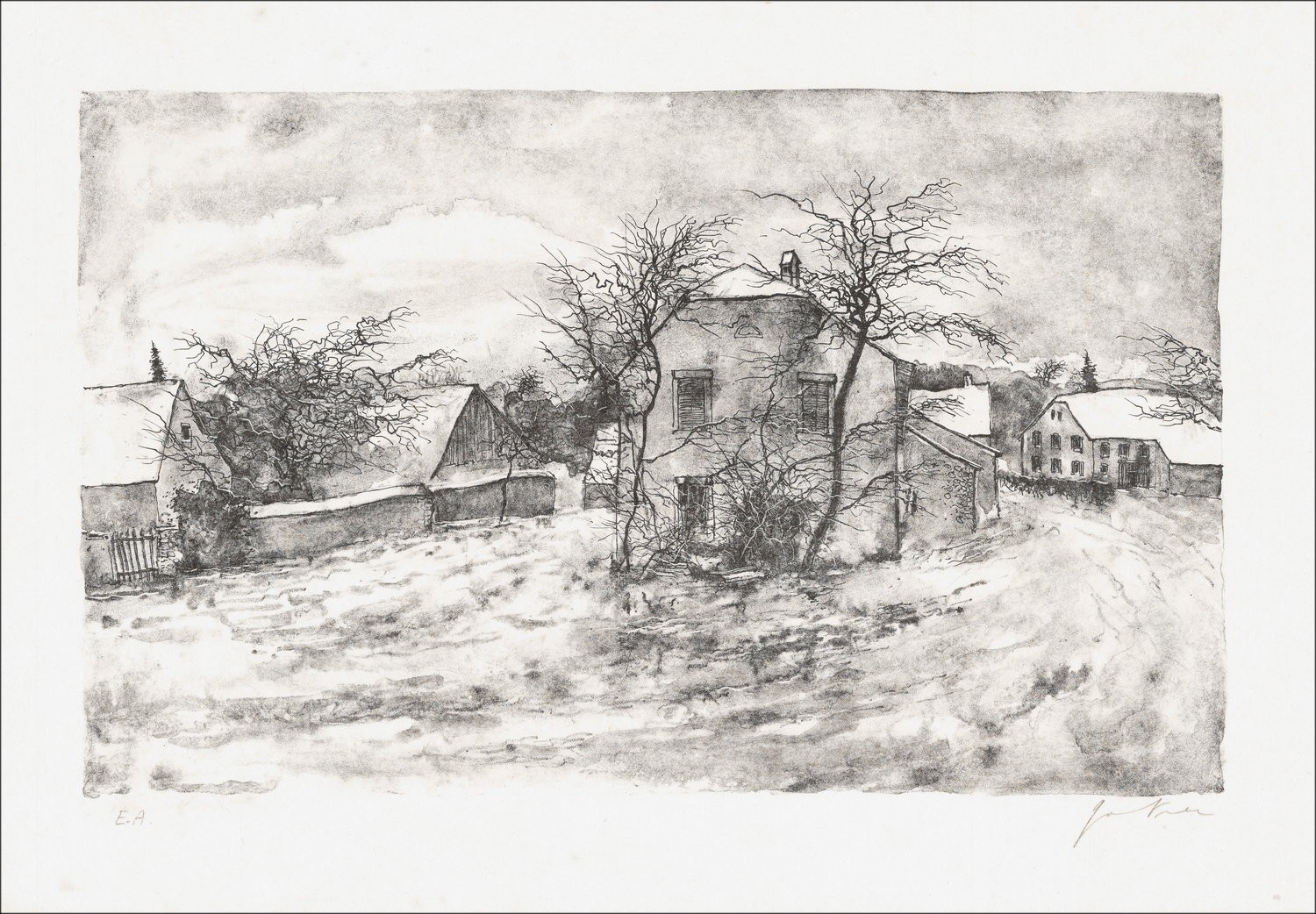 Acheter Centre du village Bernard GANTNER Lithographie originale 