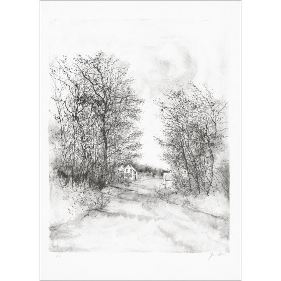 Strada del villaggio Bernard Gantner Litografia originale sulla carta Giappone
