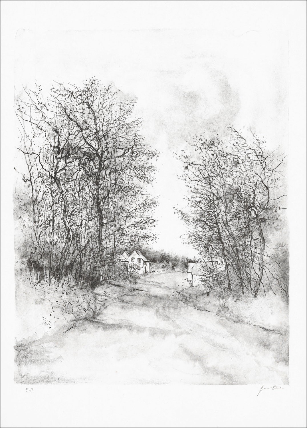 Village Road Bernard GANTNER Original Lithograph on Japanese Paper