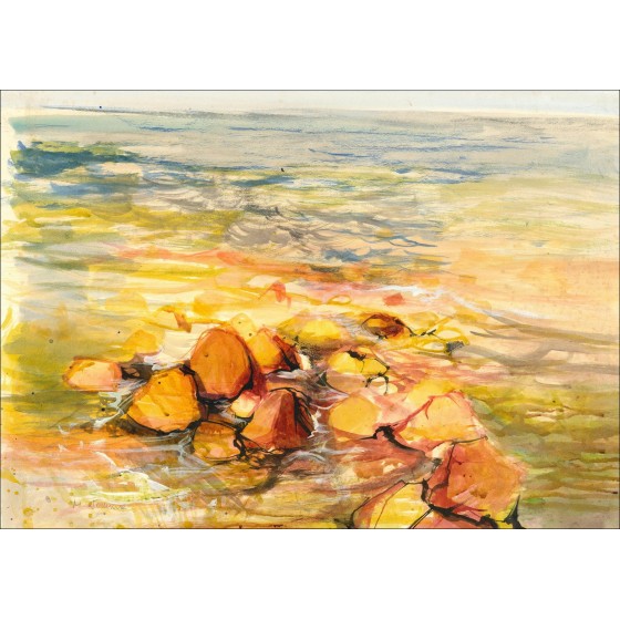 Michel Joyenne, Original Acuarela: Paisaje costero 59x86cm