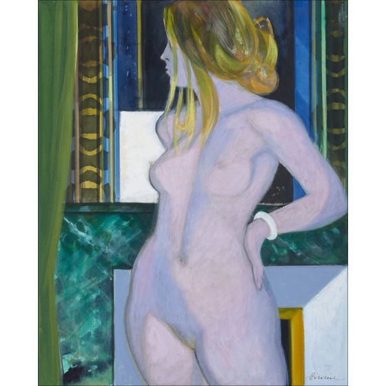 Camille Hilaire - Pittura originale con gouache "Donna nuda" 64x52cm