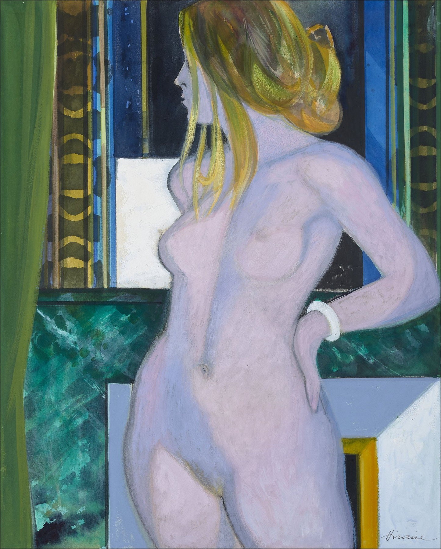 Camille Hilaire - Pittura originale con gouache "Donna nuda" 64x52cm
