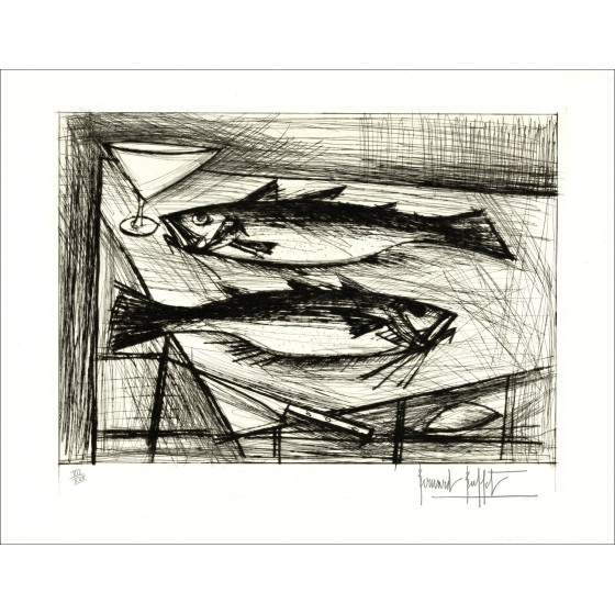 Bernard Buffet - Originalgravur "Die beiden Fische" 58x75cm - 1979