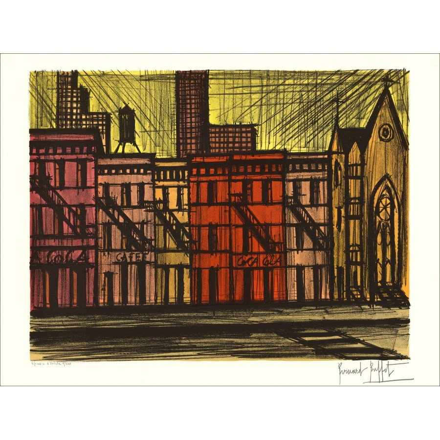 Bernard Buffet – New-York, Lenox Avenue, litografia originale 1990