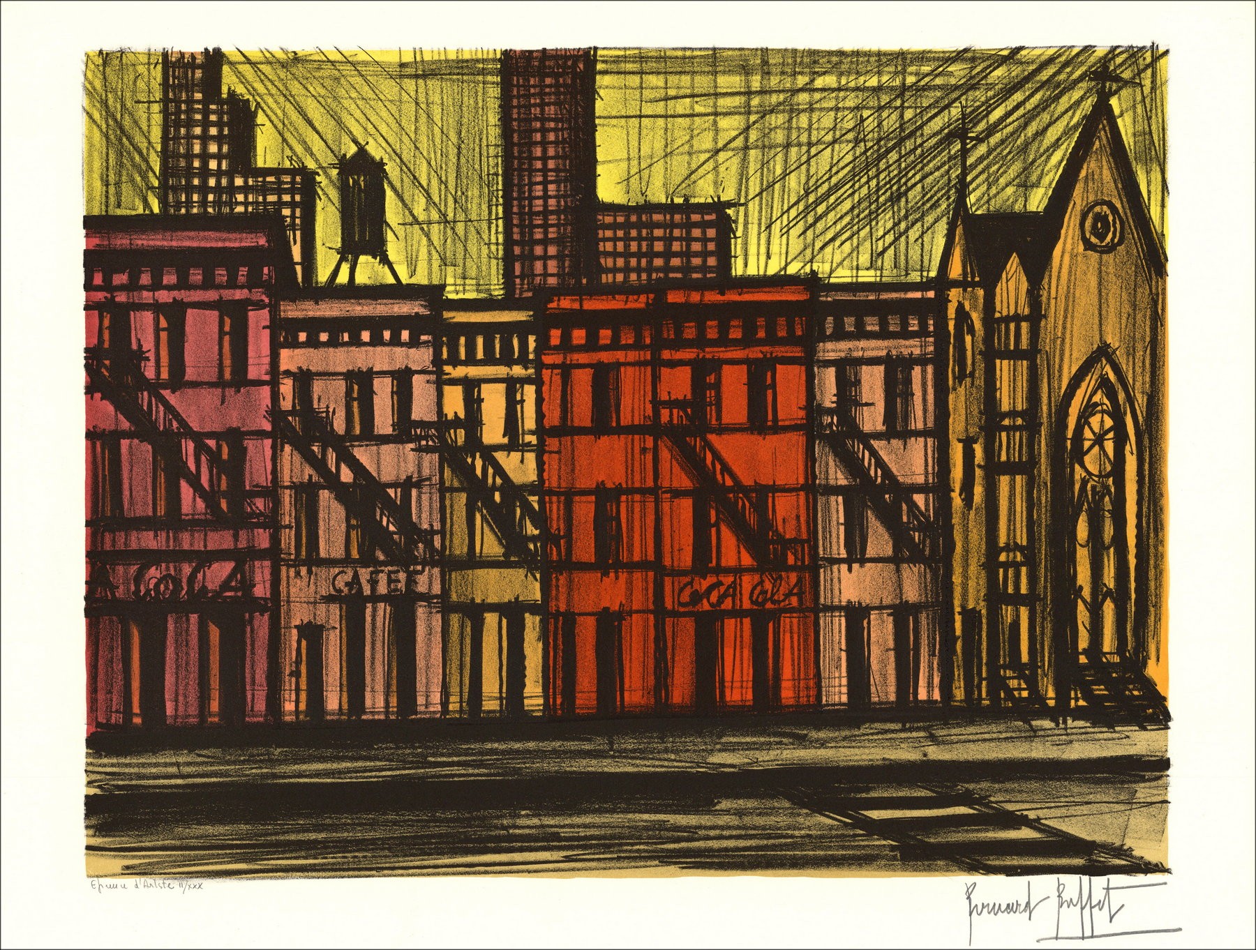 Bernard Buffet 'New-York, Lenox Avenue' 1991 - Lithographie Originale Certifiée