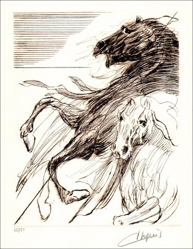 Jean DUPUIS - Original Lithograph "The Horses"
