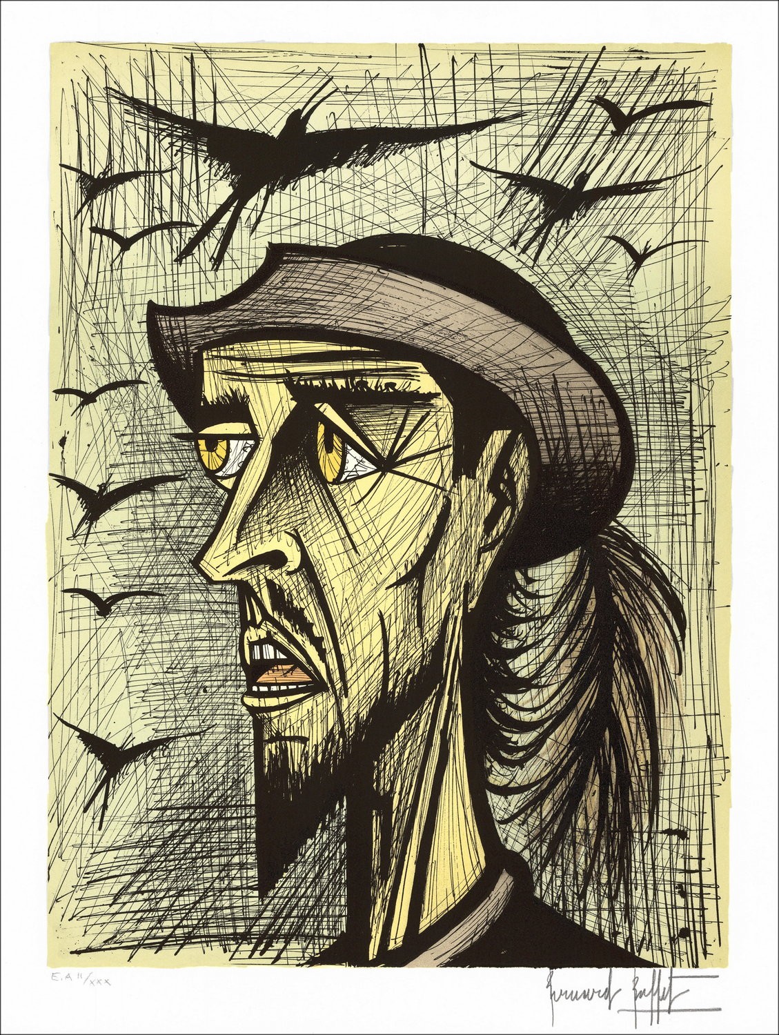 Koop Bernard Buffet Lithografie Don Quixote en Birds 1989