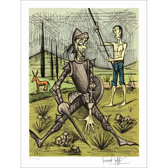 Kaufen Sie Lithographie Bernard Buffet, Don Quixote das Treffen mit Mullen
