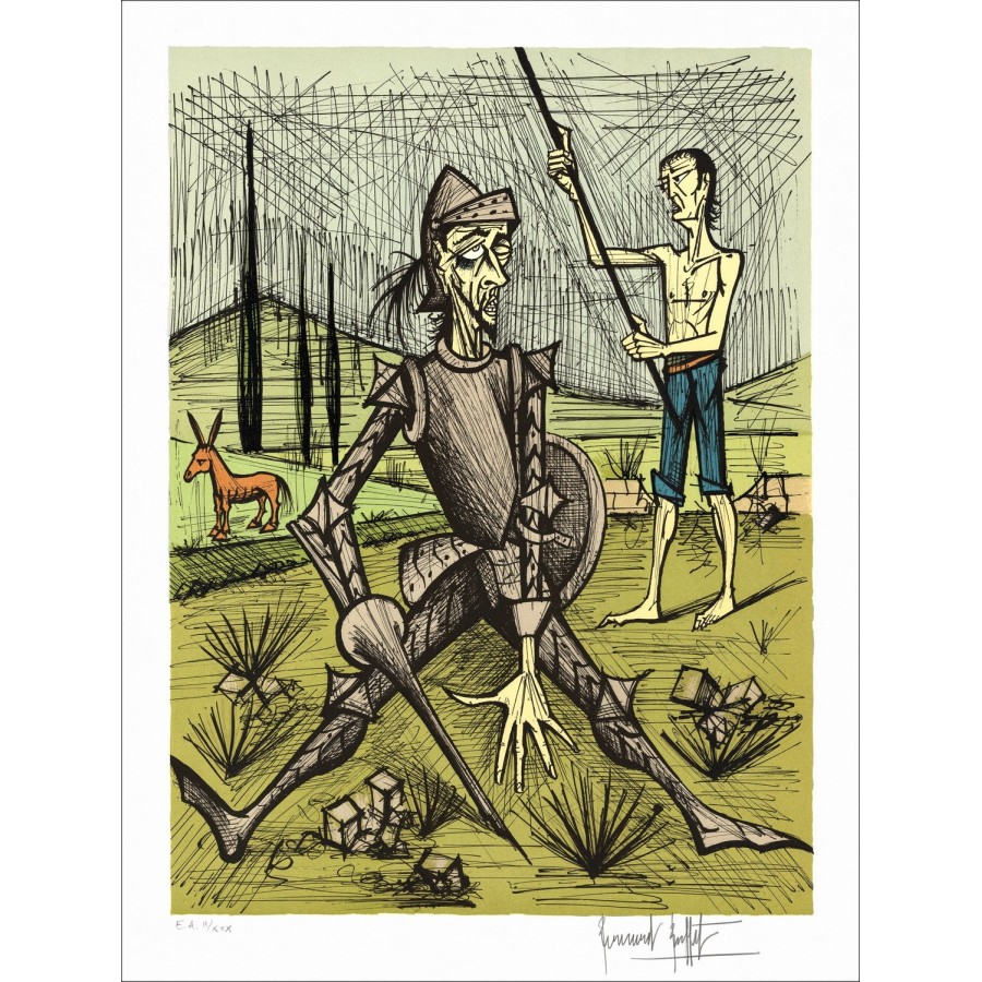 Kaufen Sie Lithographie Bernard Buffet, Don Quixote das Treffen mit Mullen