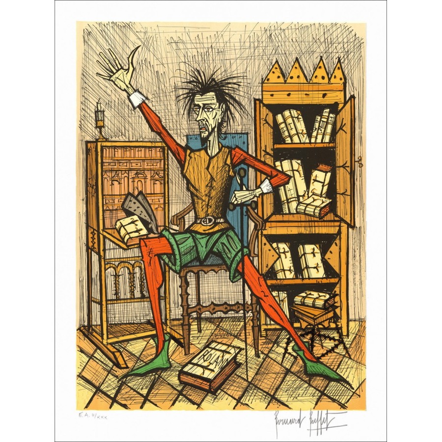 Bernard Buffet Lithography Don Chisciotte, Biblioteca 1989